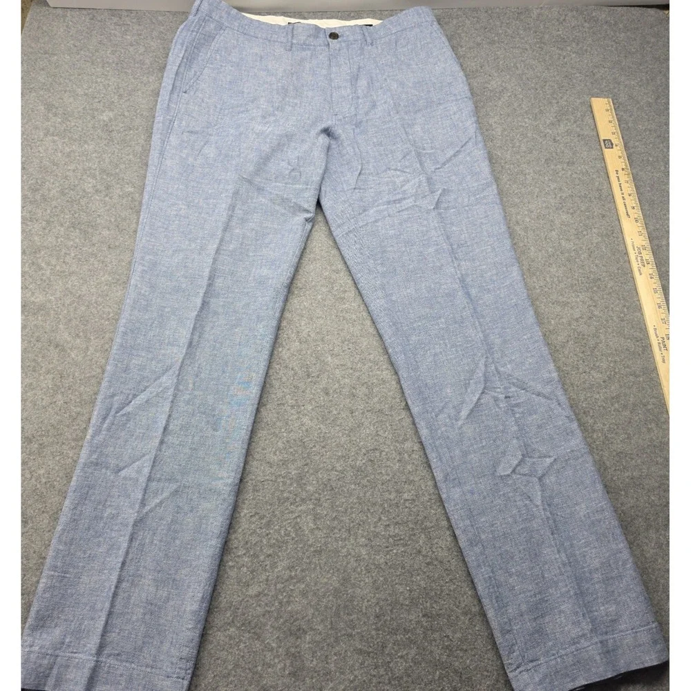 J Crew Pants Mens 34x34 Straight Blue Woven Cotton Linen Dress Pants